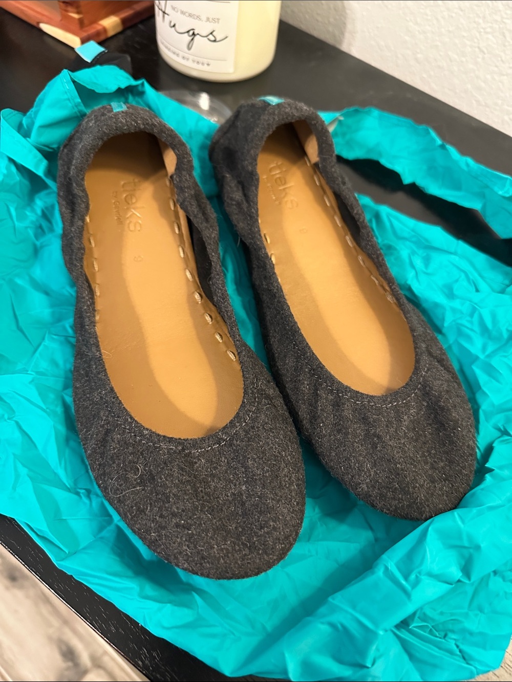 Tieks Charcoal Gray Felt Ballet Flats sz 9